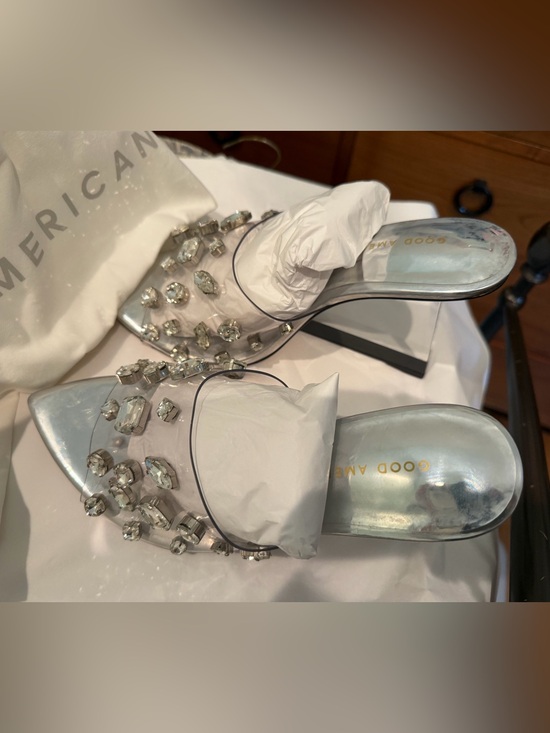 Good American Shoes - Good American Jeweled Wedge Heel-Embellished Clear Mules